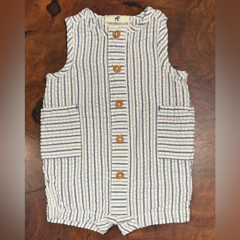 Caribbean Joe Blue and White Striped Kids Button Down Onesie